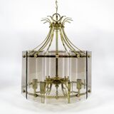 Lustre en laiton et verre fumé, années 1970