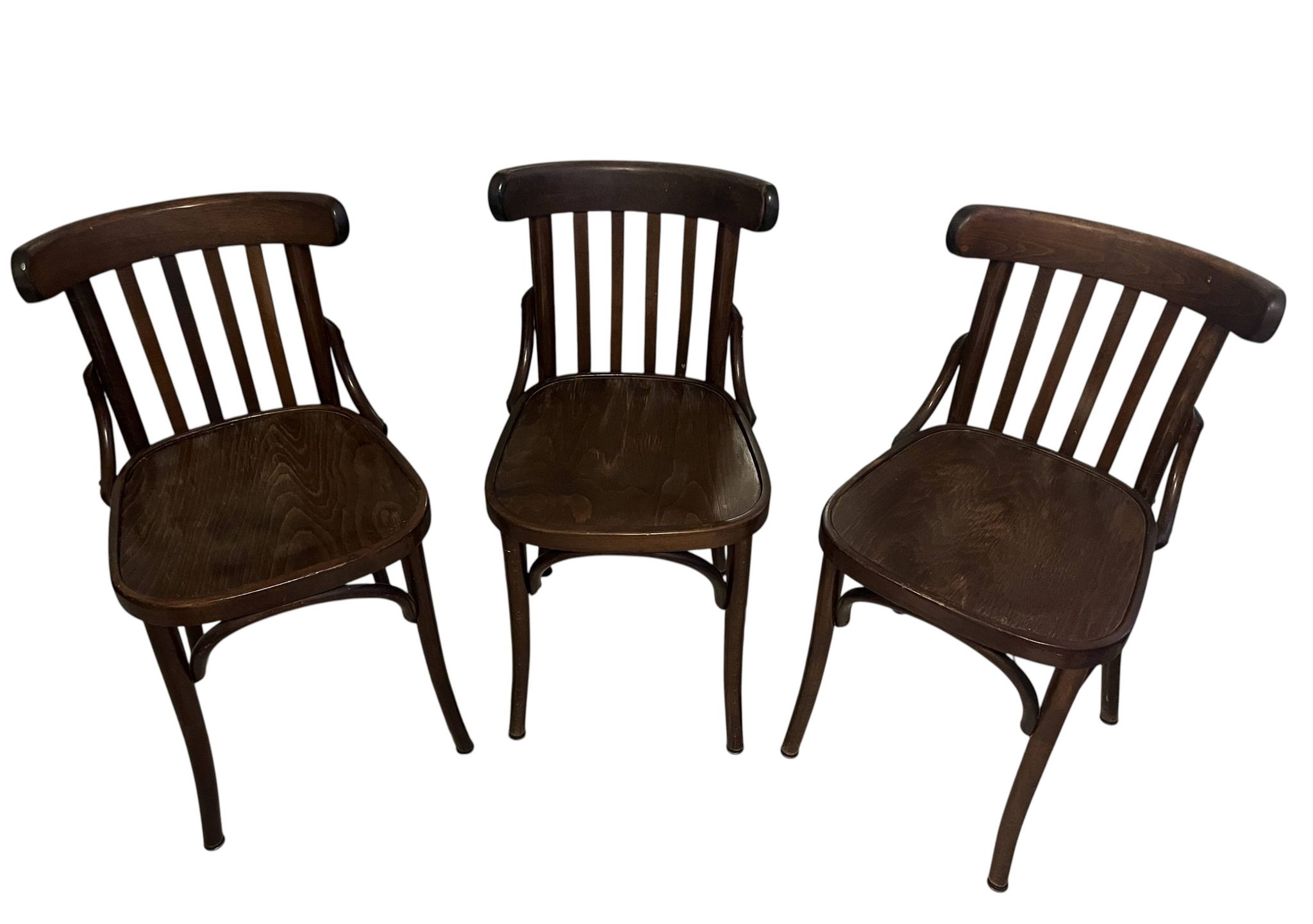 Série de 3 chaises bistrot en bois vintage vers 1950