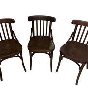 Série de 3 chaises bistrot en bois vintage vers 1950