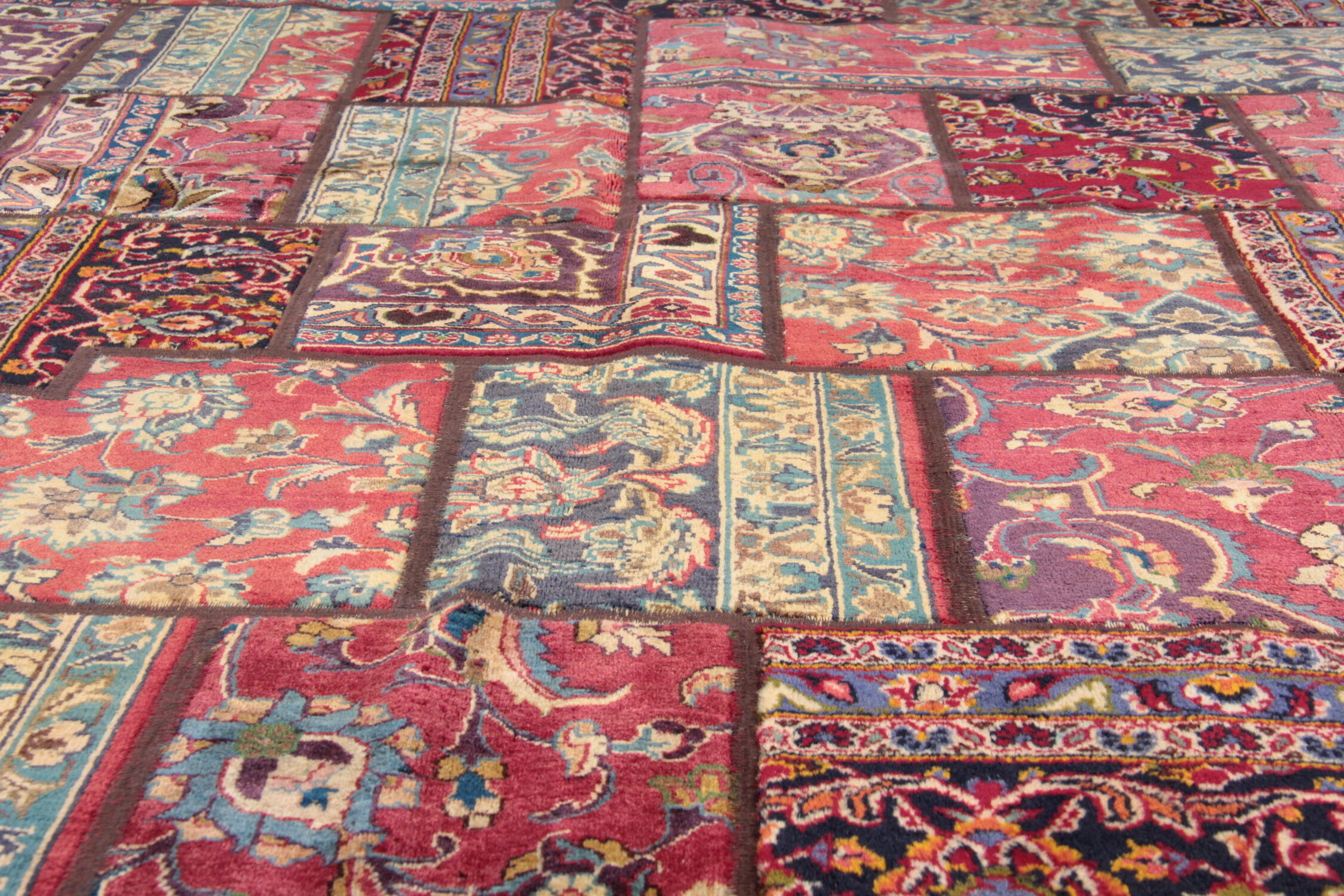 Red vintage patchwork area rug handmade wool living room carpet- 179x248cm