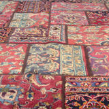 Red vintage patchwork area rug handmade wool living room carpet- 179x248cm