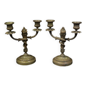 PAIR OF Louis XVI BRONZE CANDLE HOLDERS