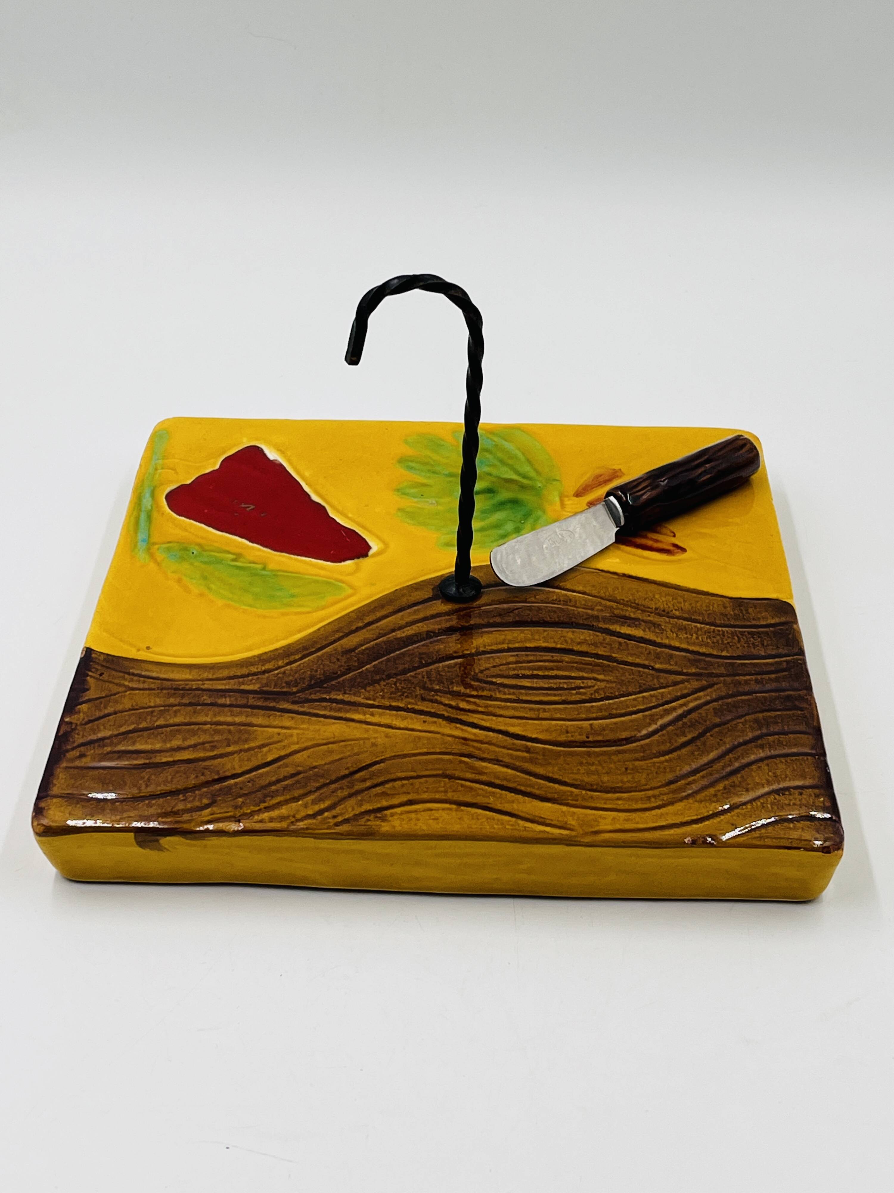 Square cheese board with knife Vallauris