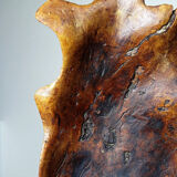 Large monoxyle bowl made of dark raw olive wood from the 1950s.