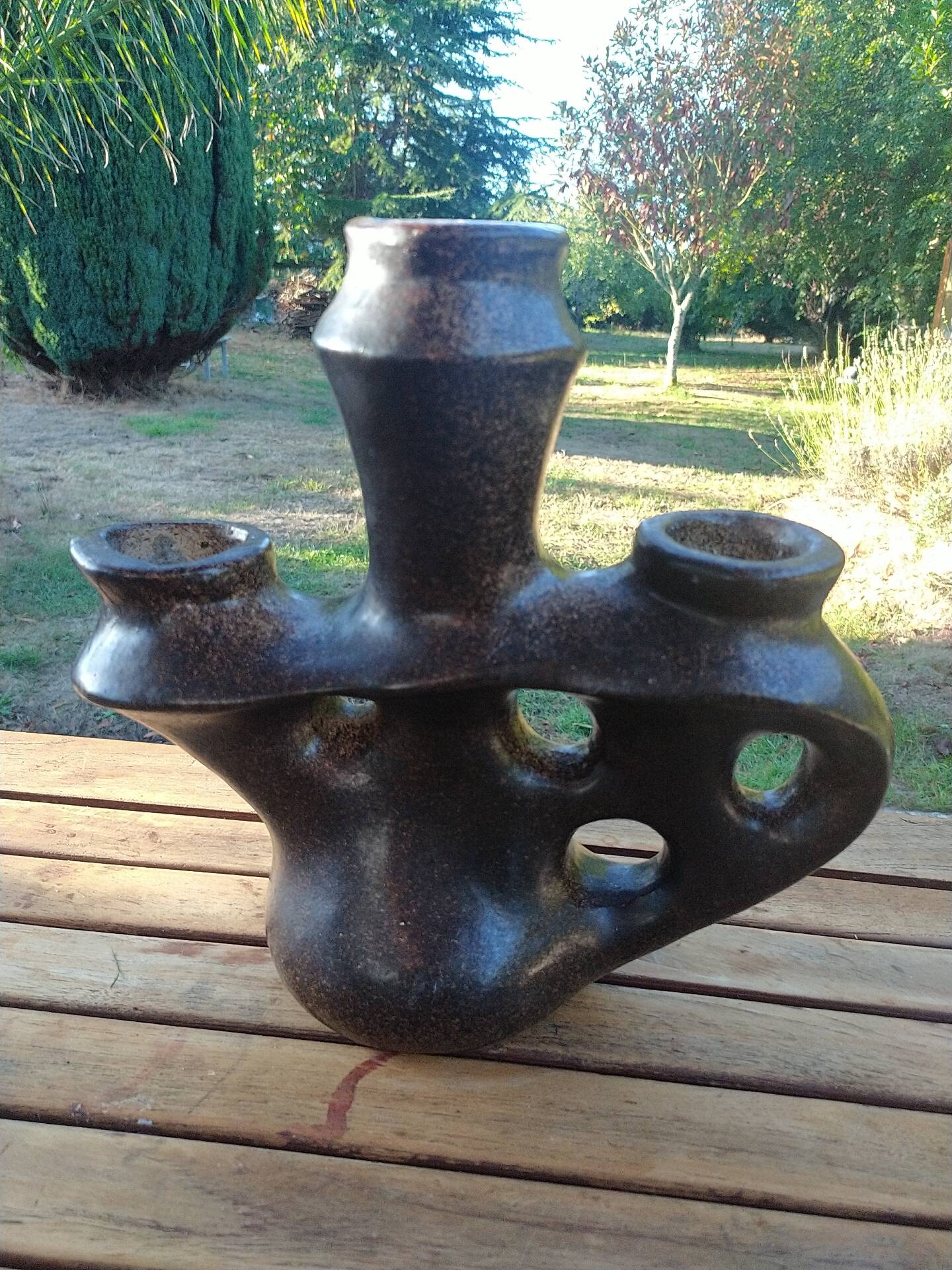 Brutalist ceramic candelabrum.