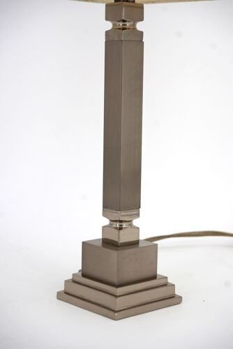 Pair of chrome and brushed metal lamps