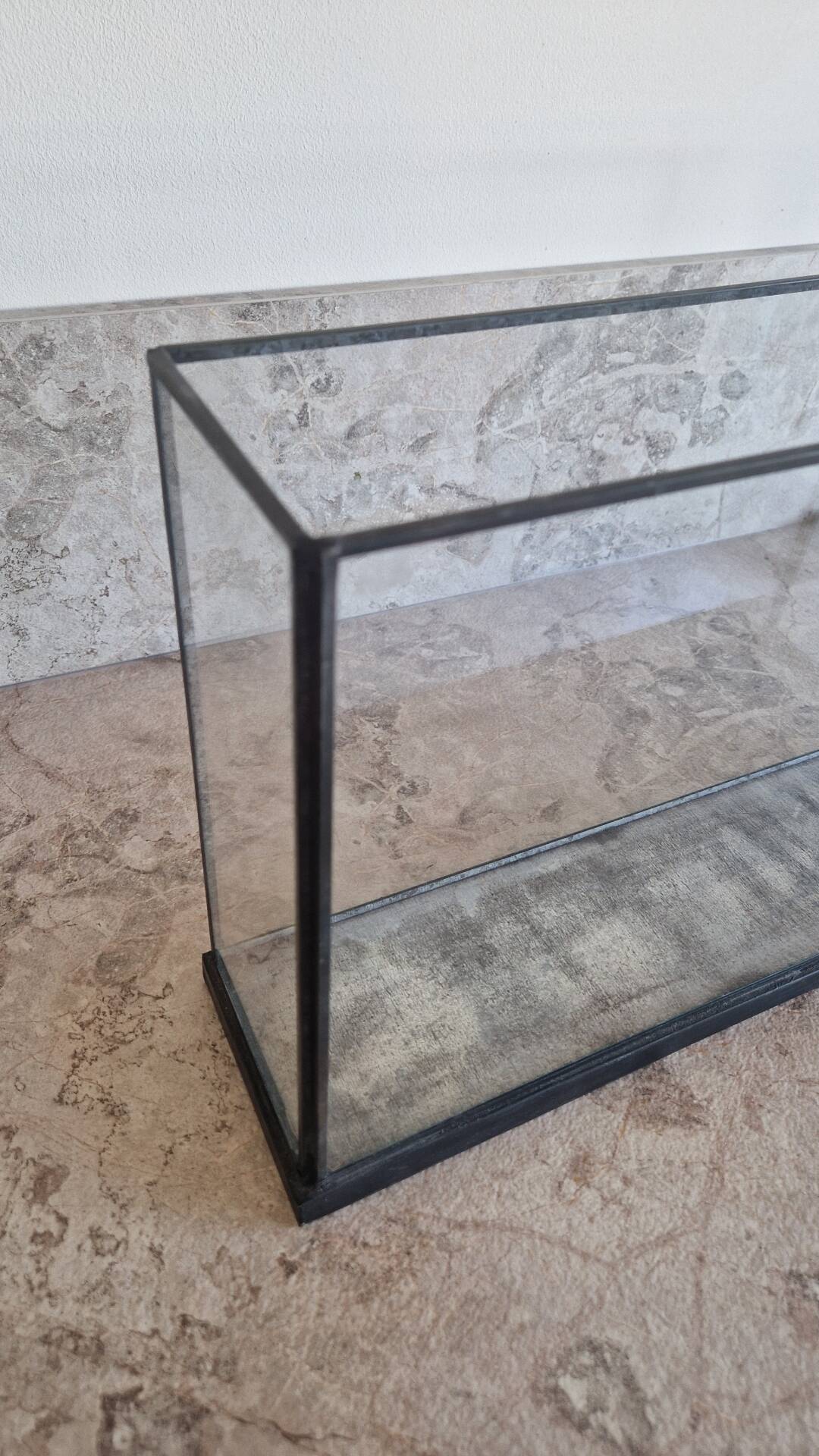 Showcase, antique table display in iron and glass
