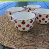 Set of 4 burgundy polka dot coffee cups Digoin Sarreguemines