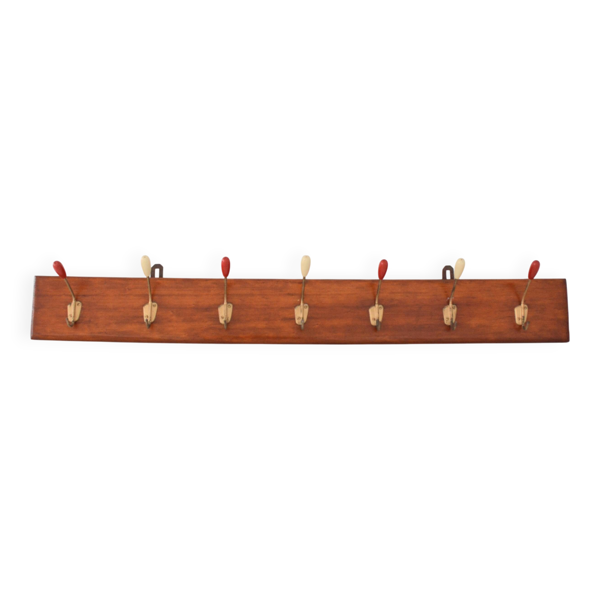 Large 1950s vintage wall-mounted coat rack