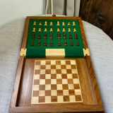 Wooden travel chess set, marquetry board