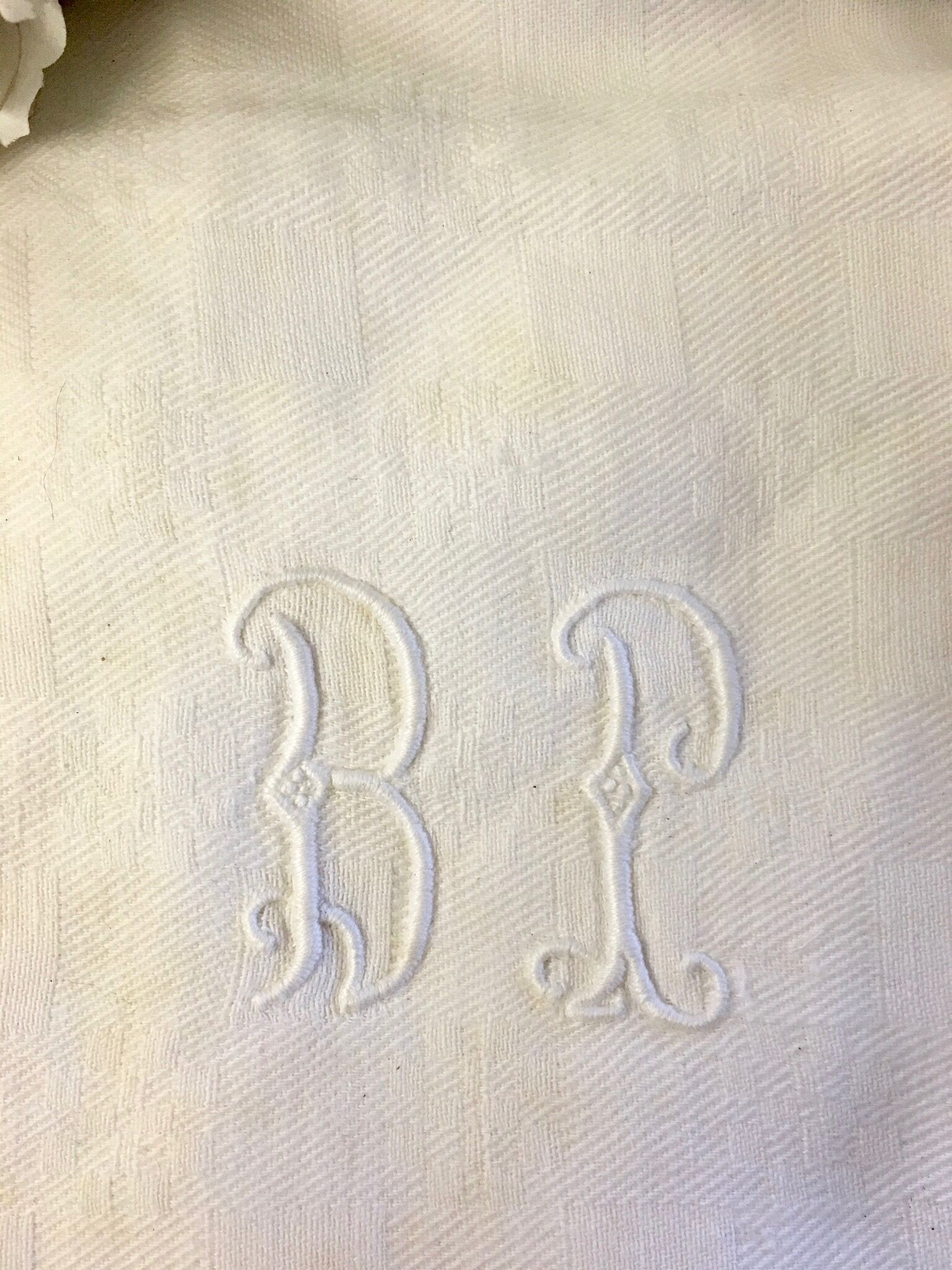 Pair of white monograms old towels