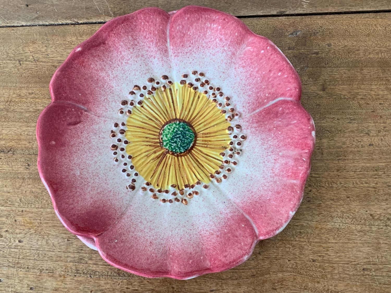 Two plates in slip by ceramist Delphin Massier