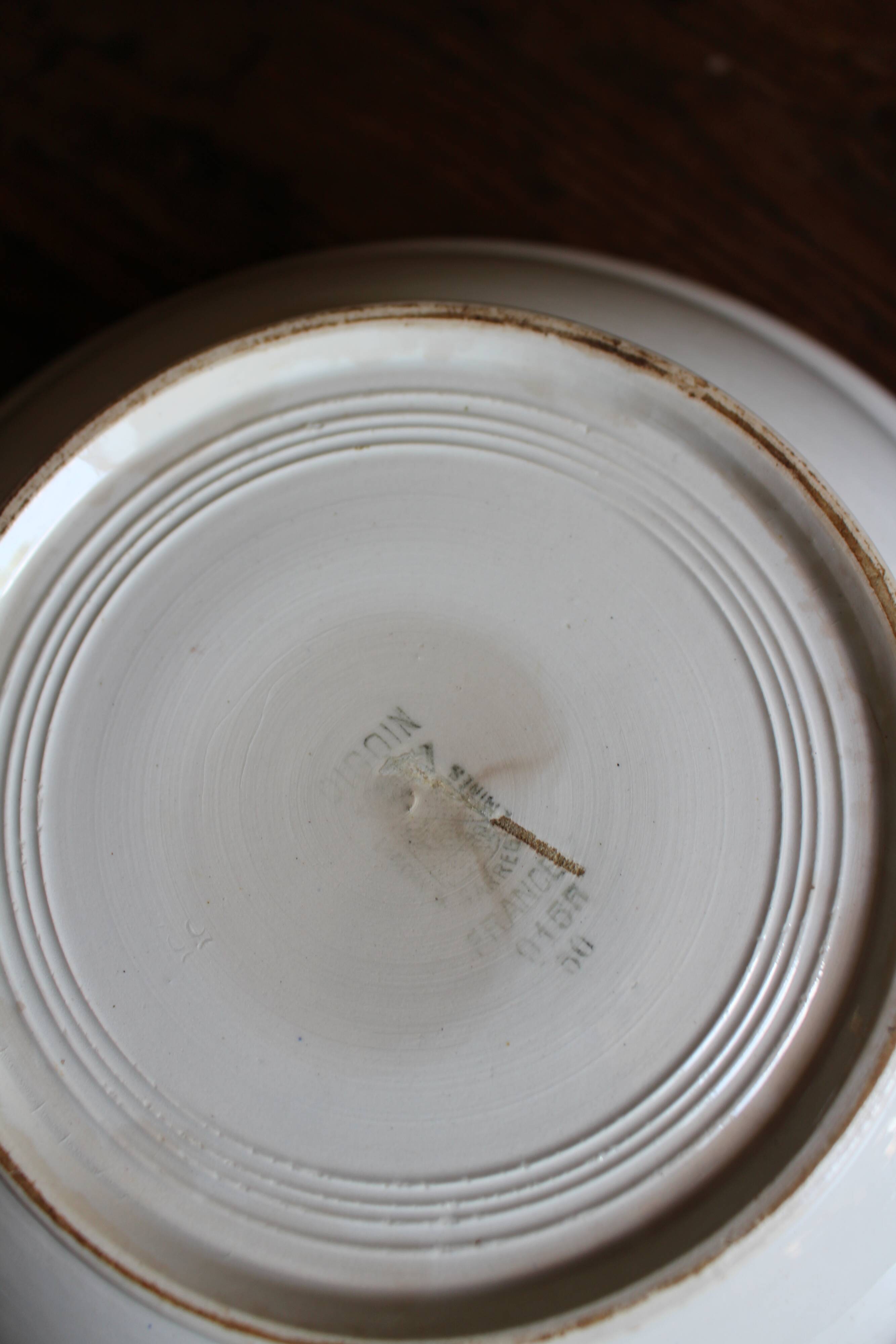 Blue salad bowl with Digoin Art Deco flowers