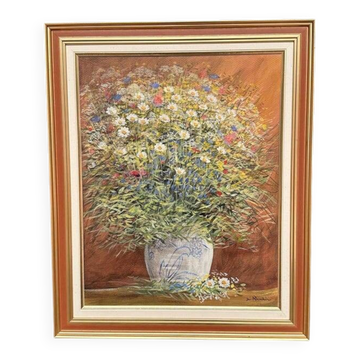 Original Swedish Oil on Panel “Summer Flowers in a Pot” by Jan Rhodin