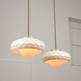 Mid-Century Italian Ceramic & Brass Pendant Lamps, Set of 2
