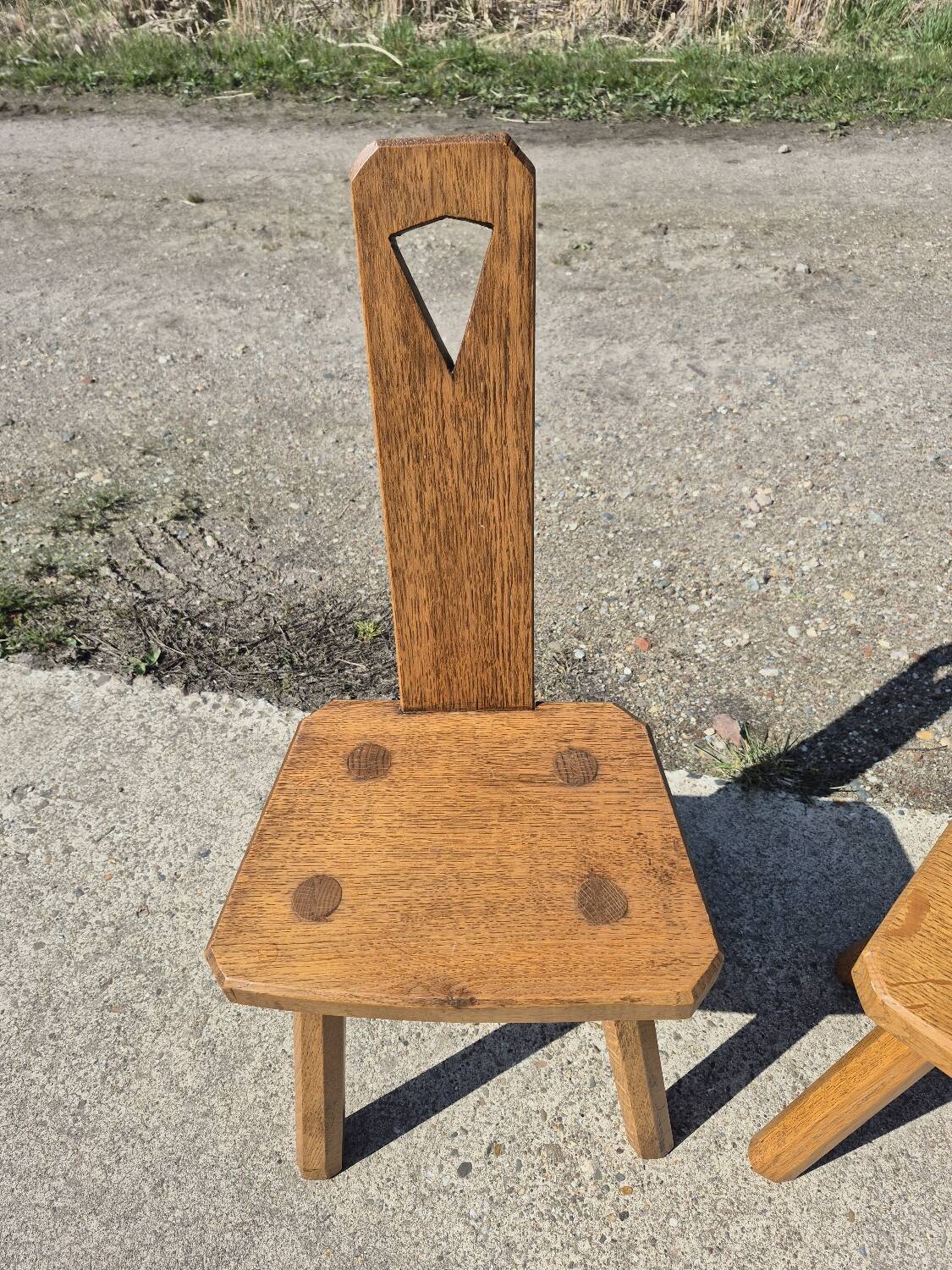 Set 2 - Dutch MCM fireside chair oak 1960s - brutalist plant stool