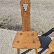 Set of 2 - Dutch MCM oak armchair from the 1960s - brutalist plant stool