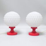 Paire de lampes boule rouge années 70