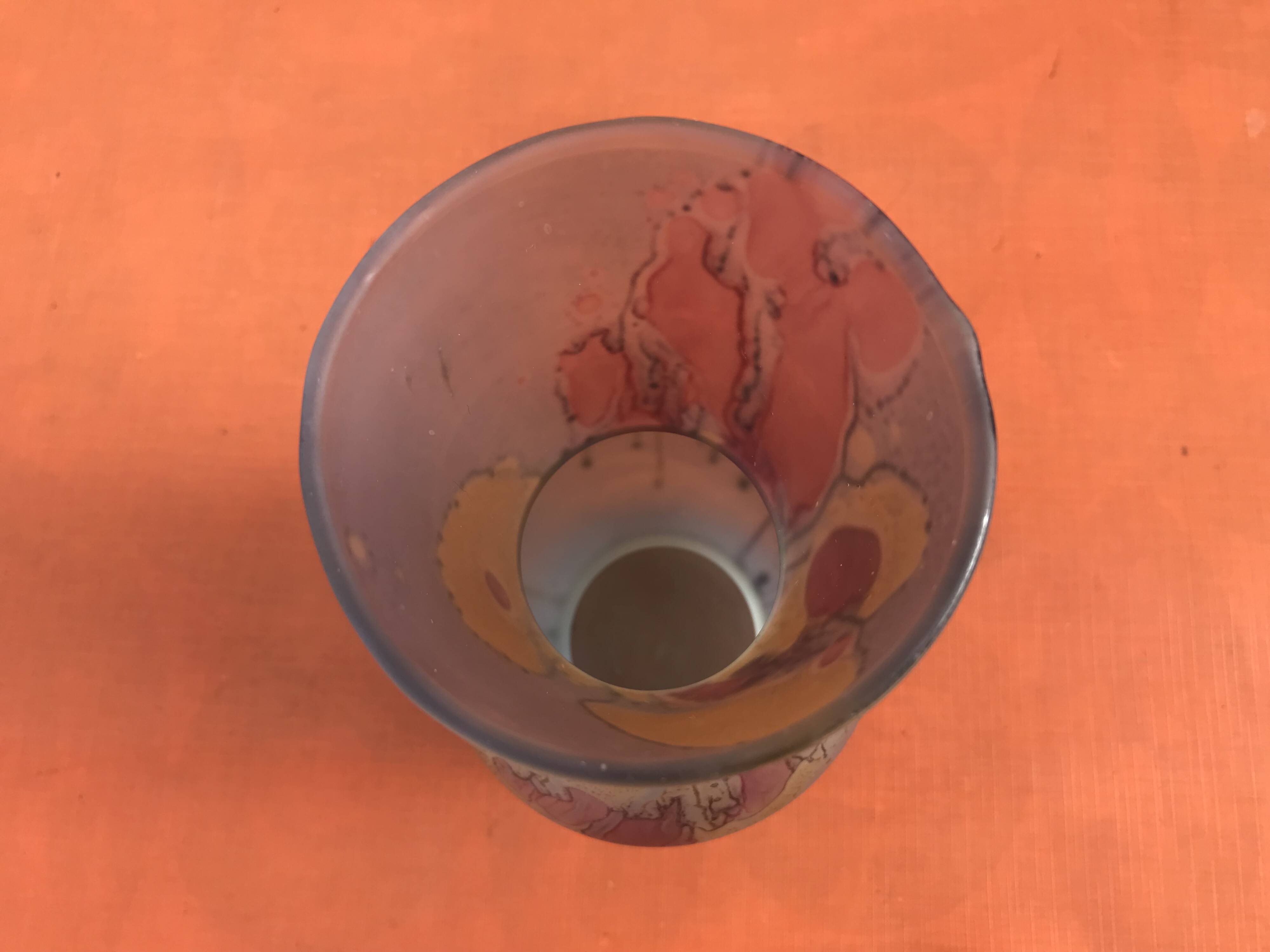 Piedouche vase Glass paste shades of lilac and yellow on a blue background