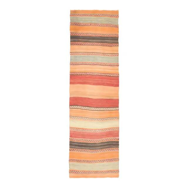 1970s Vintage Turkish Oushak Handmade Wool Cotton Orange Runner Rug 83x284