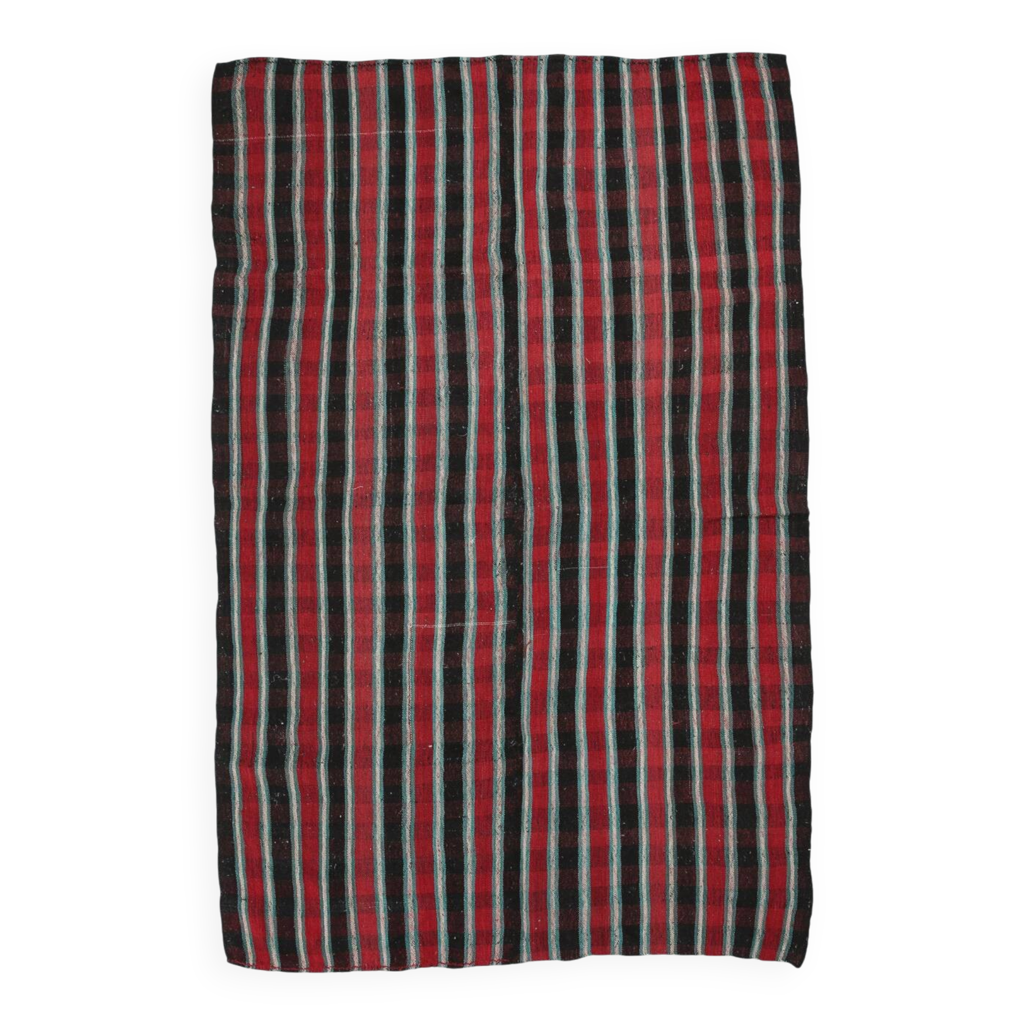 7x10 Kilim Red & Green Striped  Kilim Rug, 202x312Cm