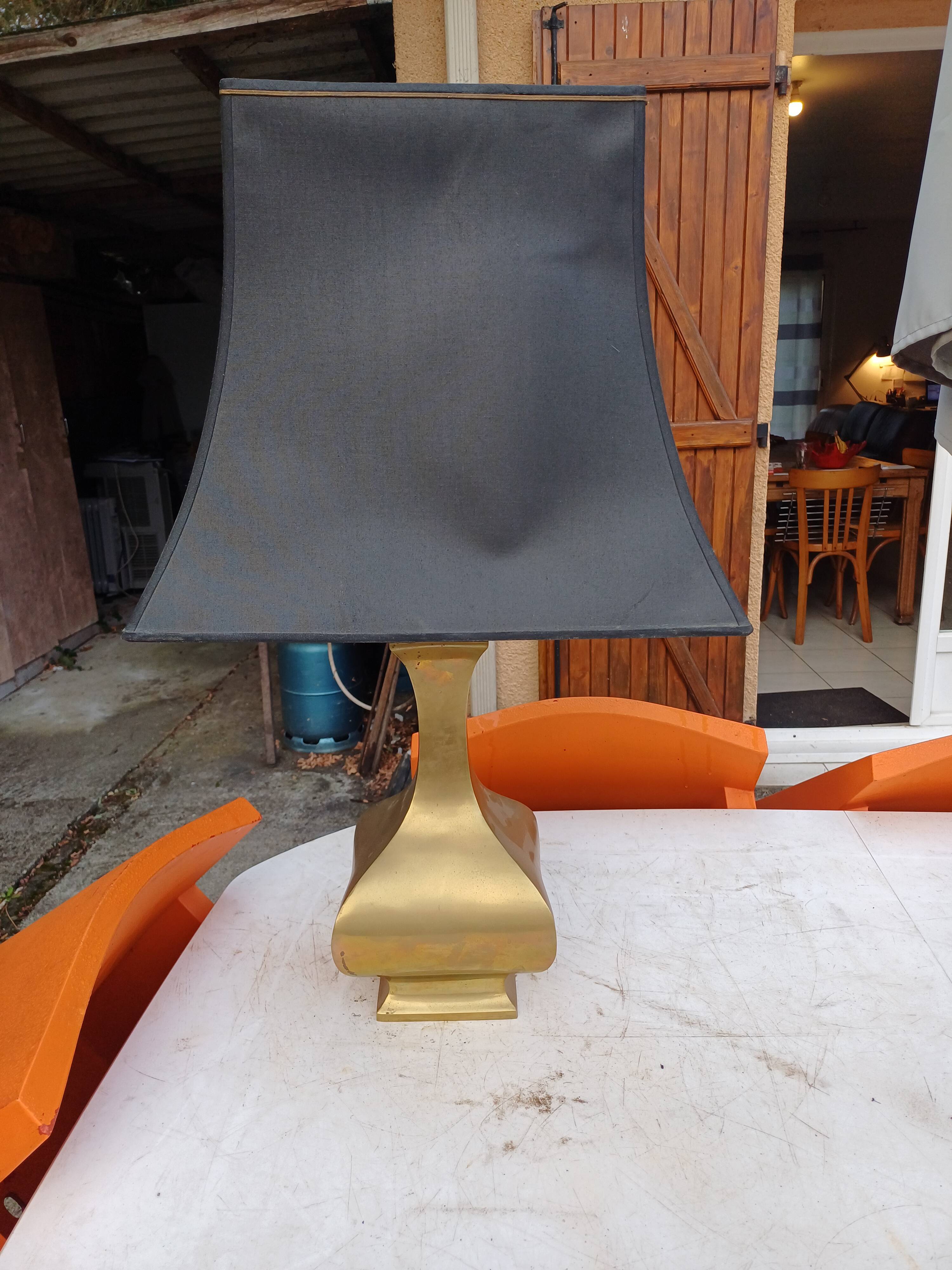 Bronze lamp and dark brown fabric shade