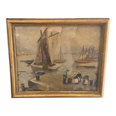 Oil on paper, glazed gilded frame