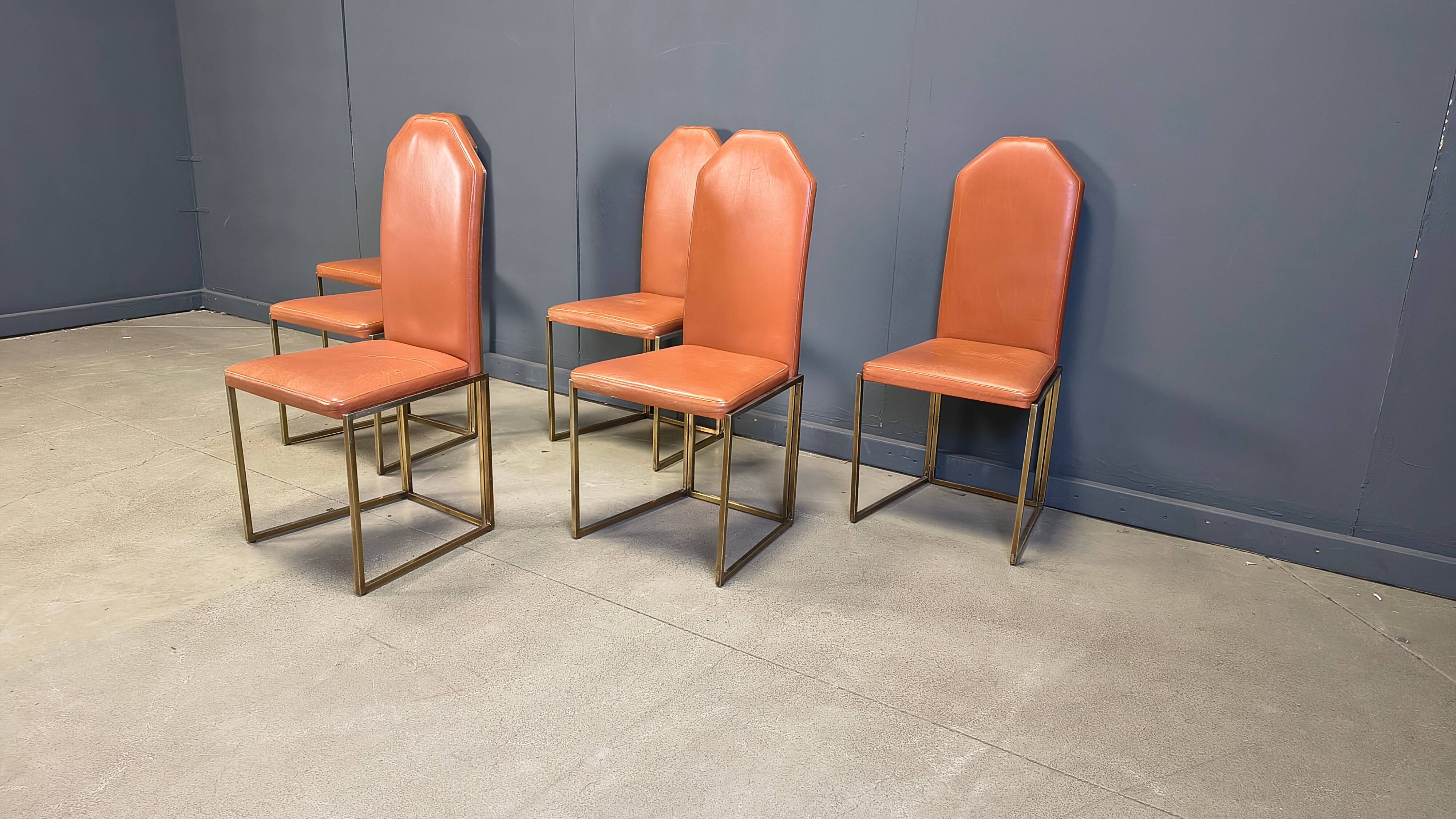 Vintage brass dining chairs by Belgochrom, 1970s