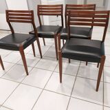 Suite of 4 chairs Scandinavian teak vintage 1970s