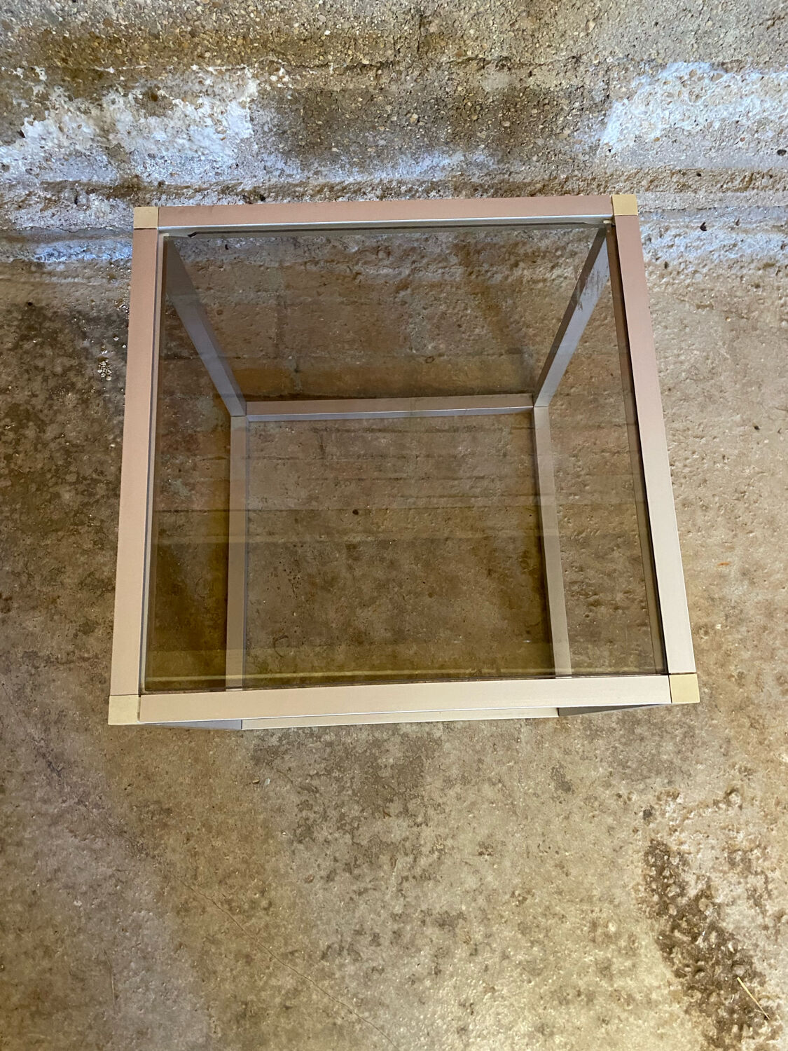 Vintage Cube Coffee Table, Aluminum + Smoked Glass, 1980s