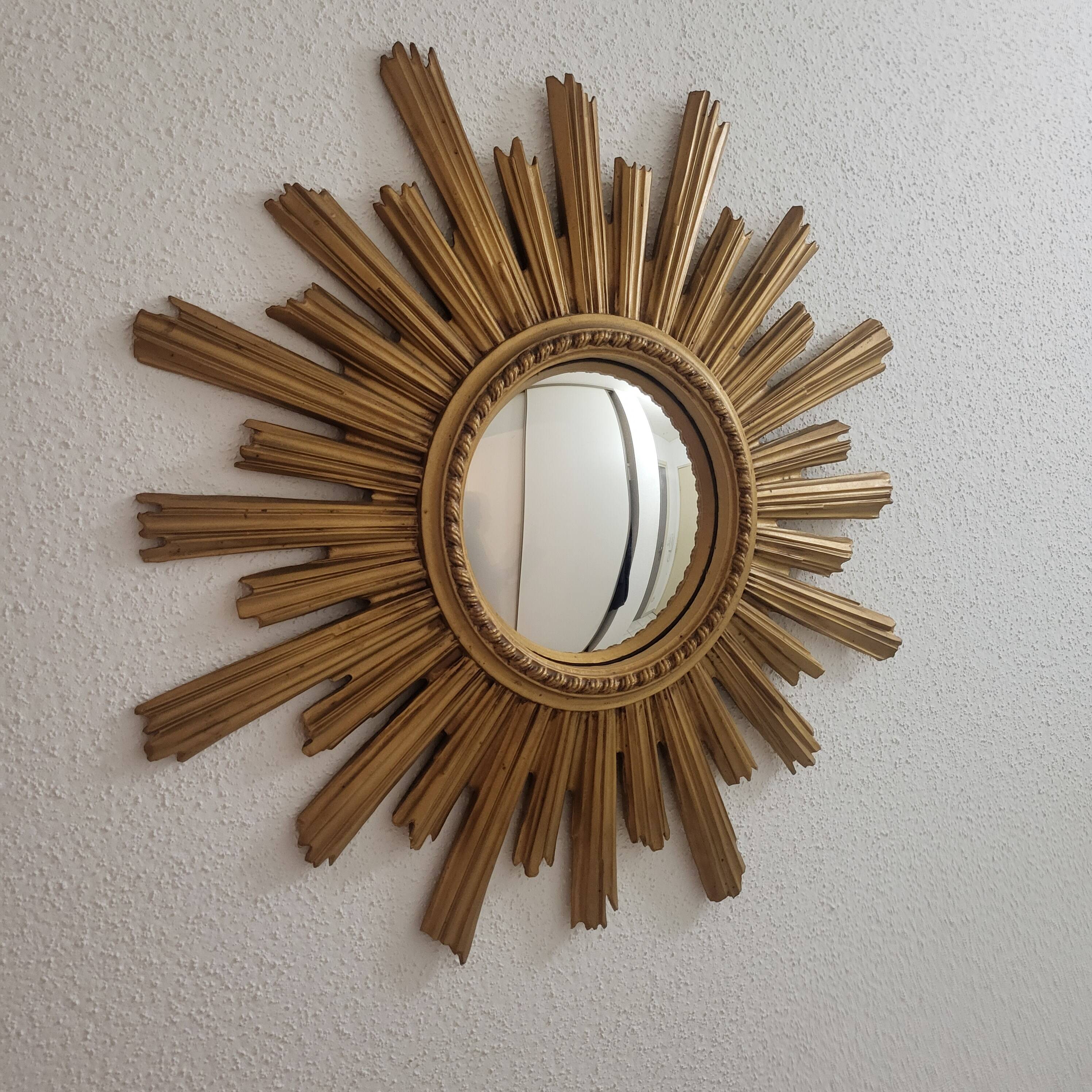 Grand miroir soleil, œil de sorcière doré