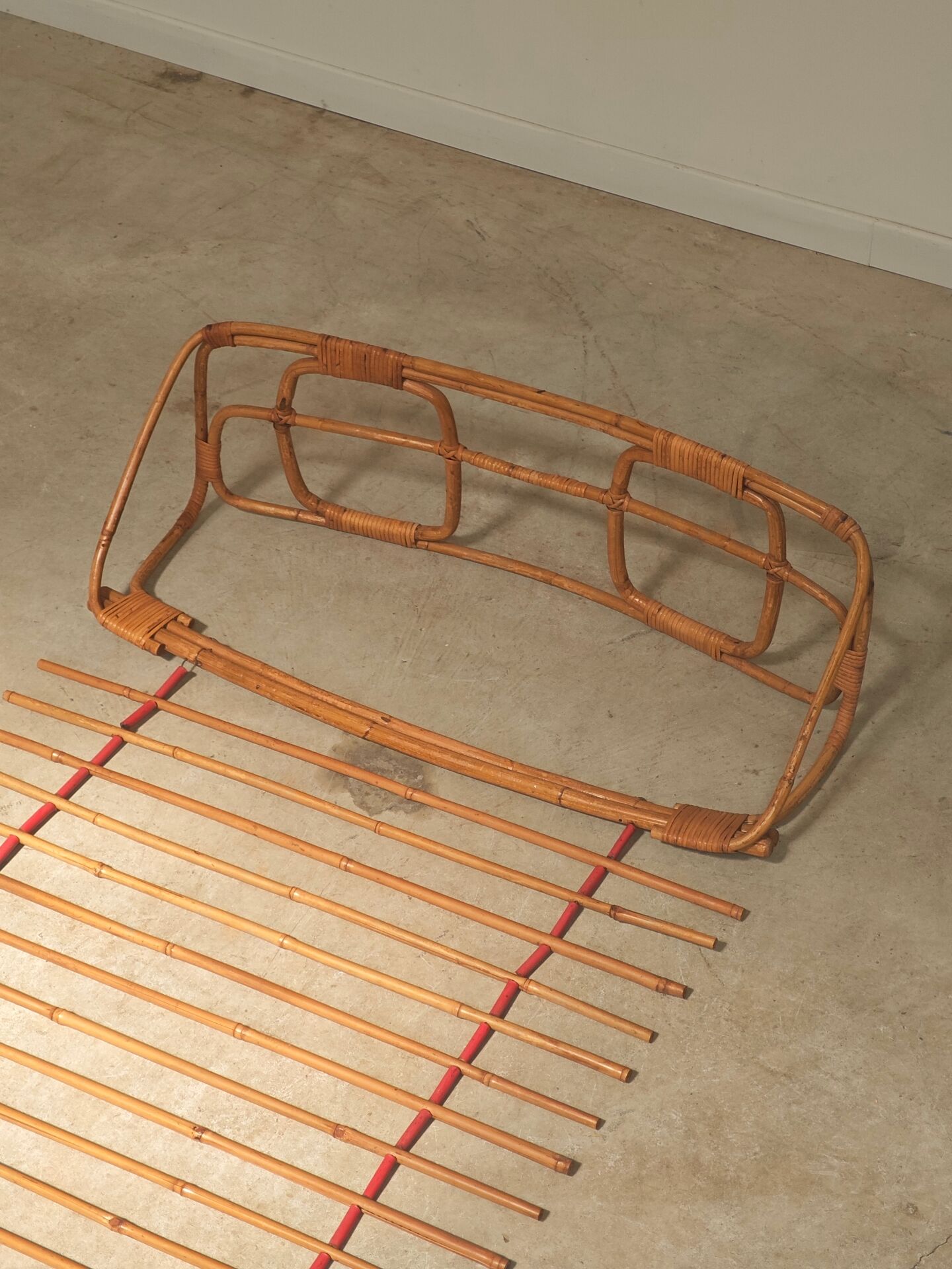 Wall-mounted coat rack in rattan, Czechoslovakia 1960