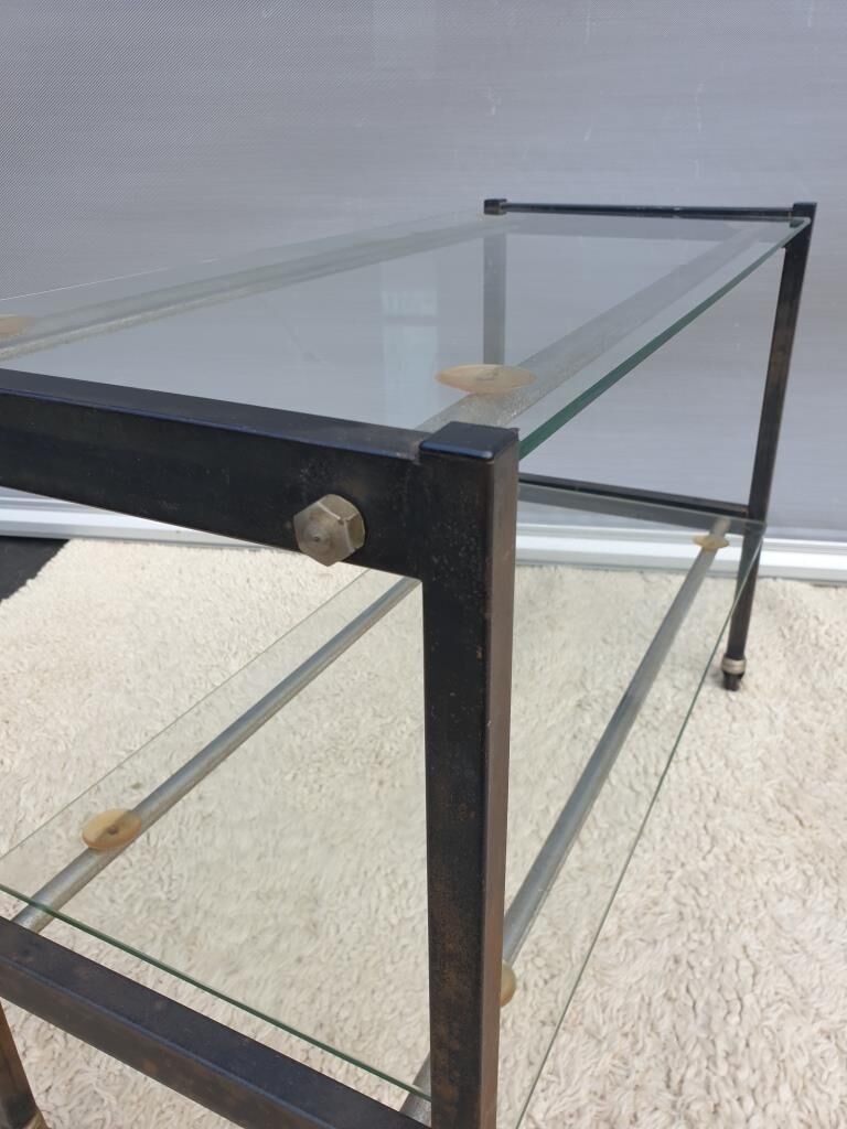 Table roulante vintage 1960 métal et verre