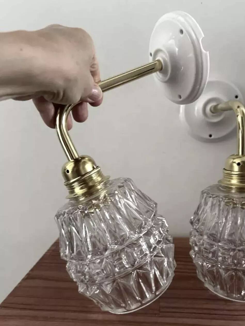 Pair of ceramic and glass wall sconces