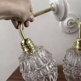 Pair of ceramic and glass wall sconces