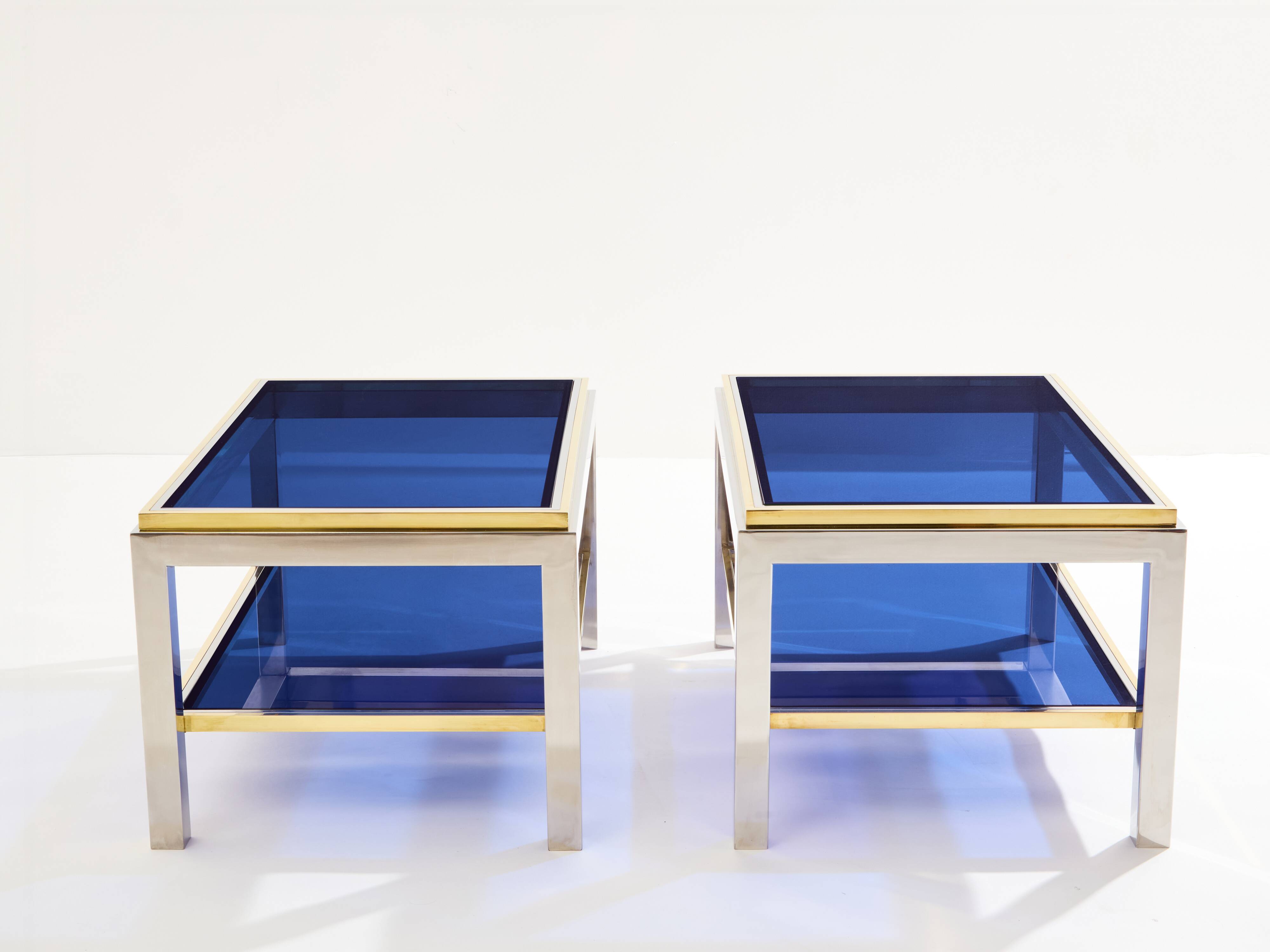 Pair of Flaminia chrome brass side tables by Willy Rizzo 1970