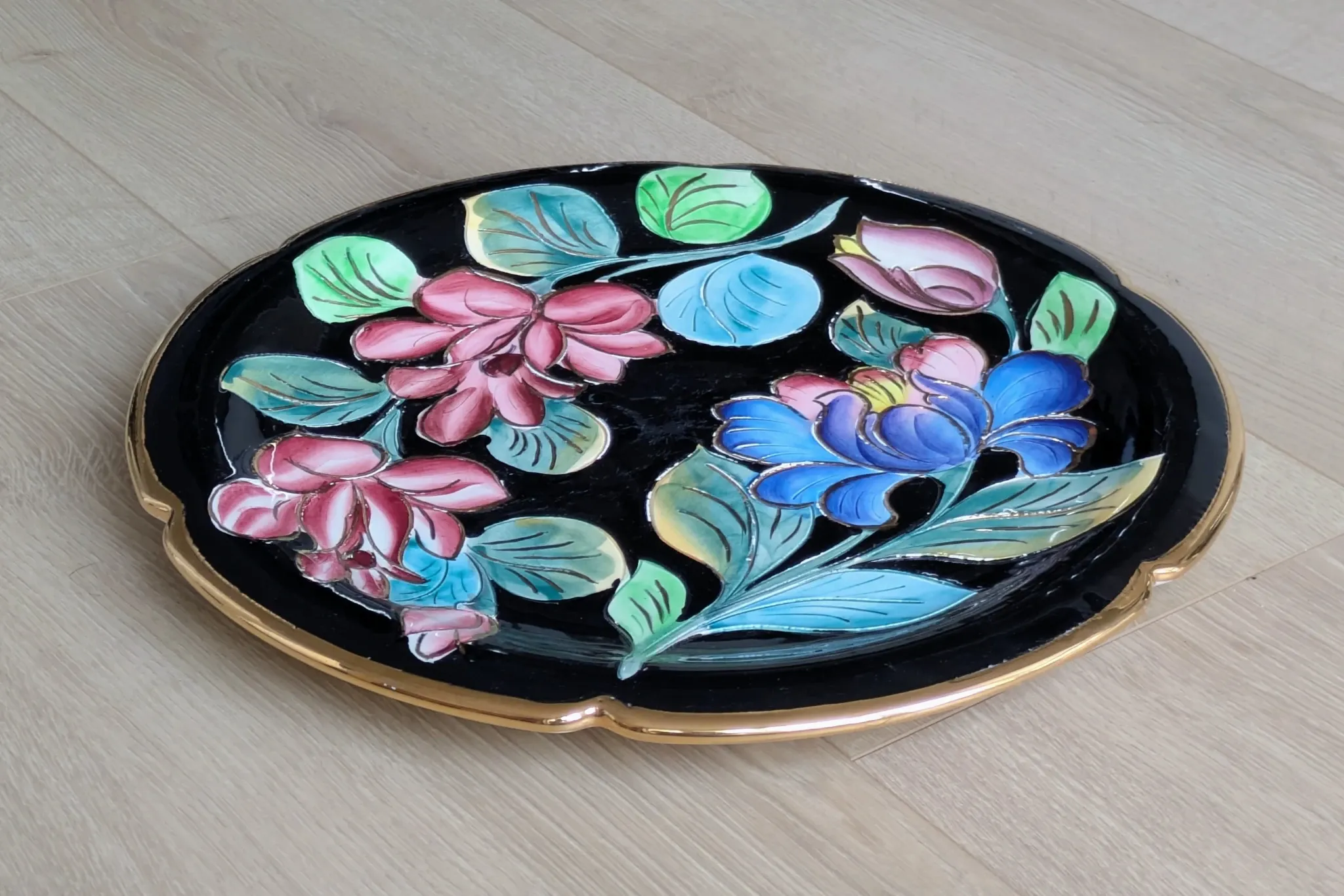 Large Decorative Enamelled Ceramic Plate — Vallauris — Floral Decoration