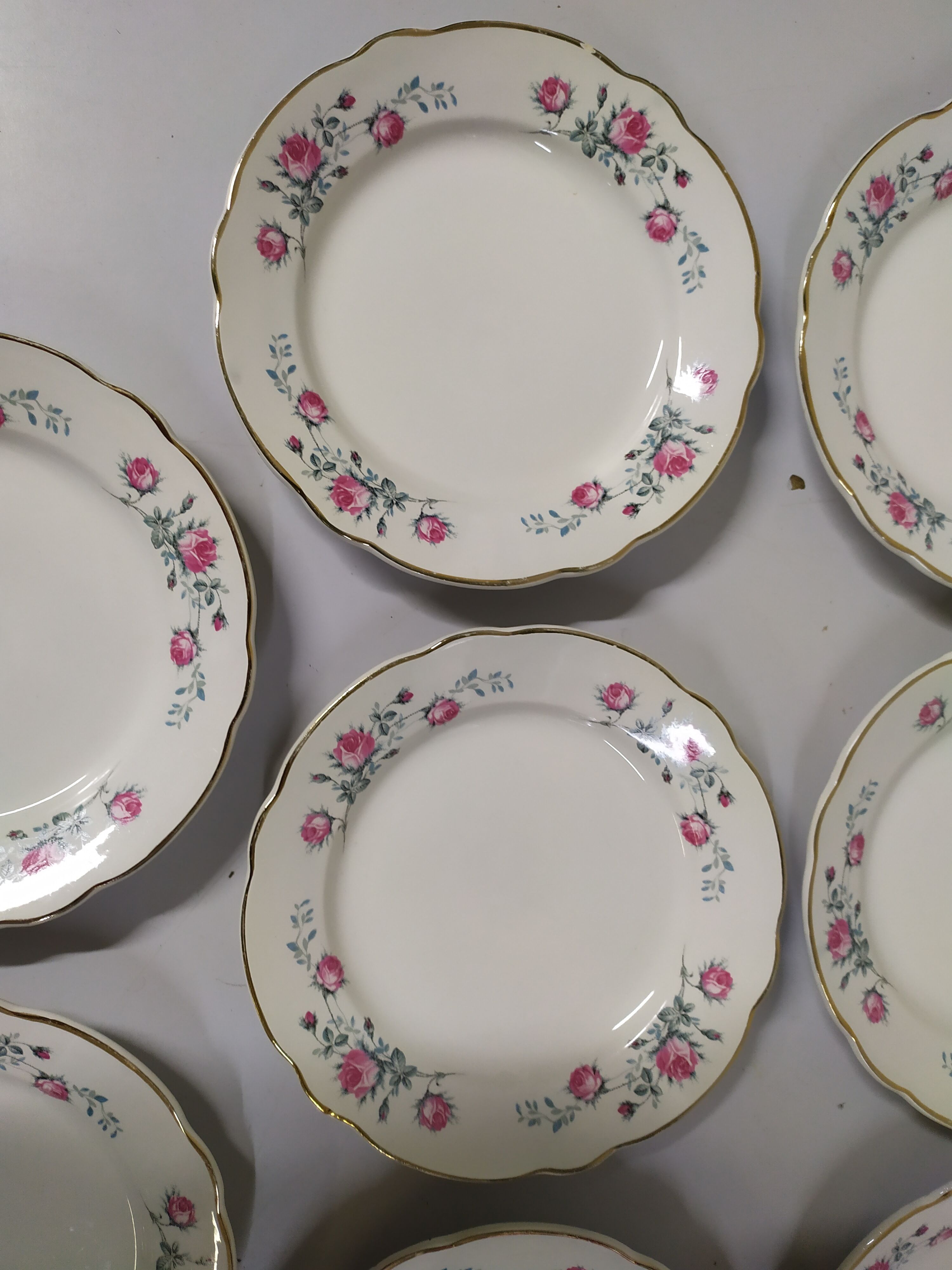 Lot de 10 assiettse a dessert Sarreguemines digoin Fleurs rose liseré doré