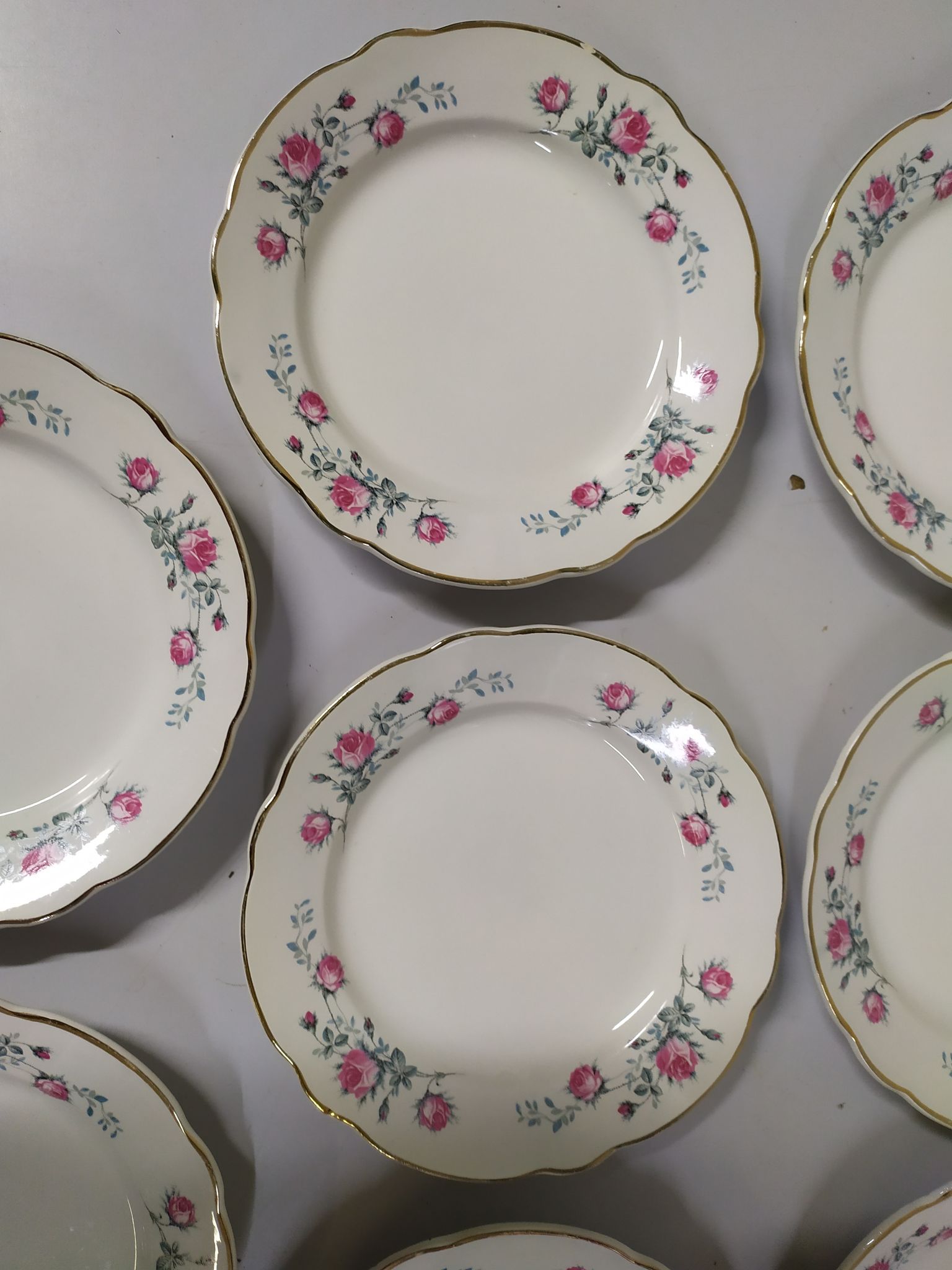 Lot of 10 plates a dessert Sarreguemines digoin Flowers pink lined golden