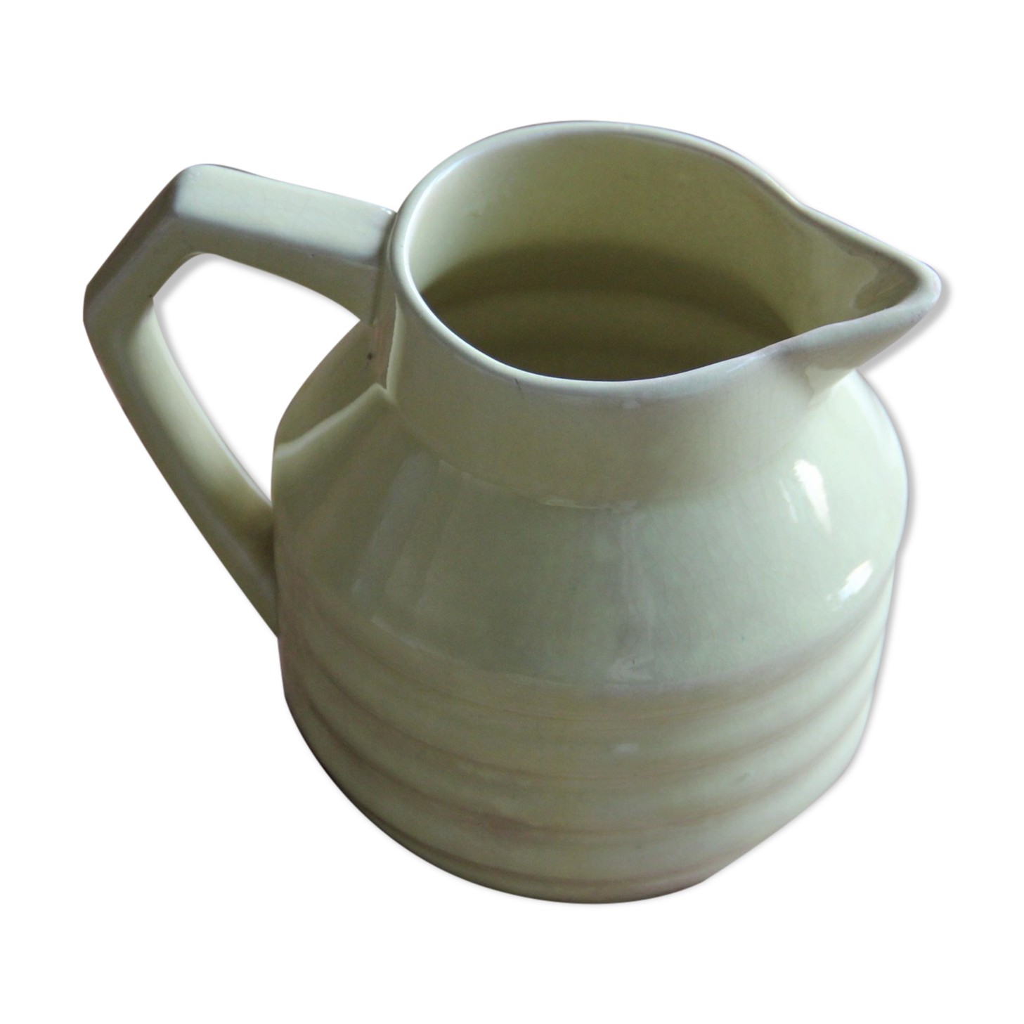 Art-deco pitcher in pale yellow earthenware