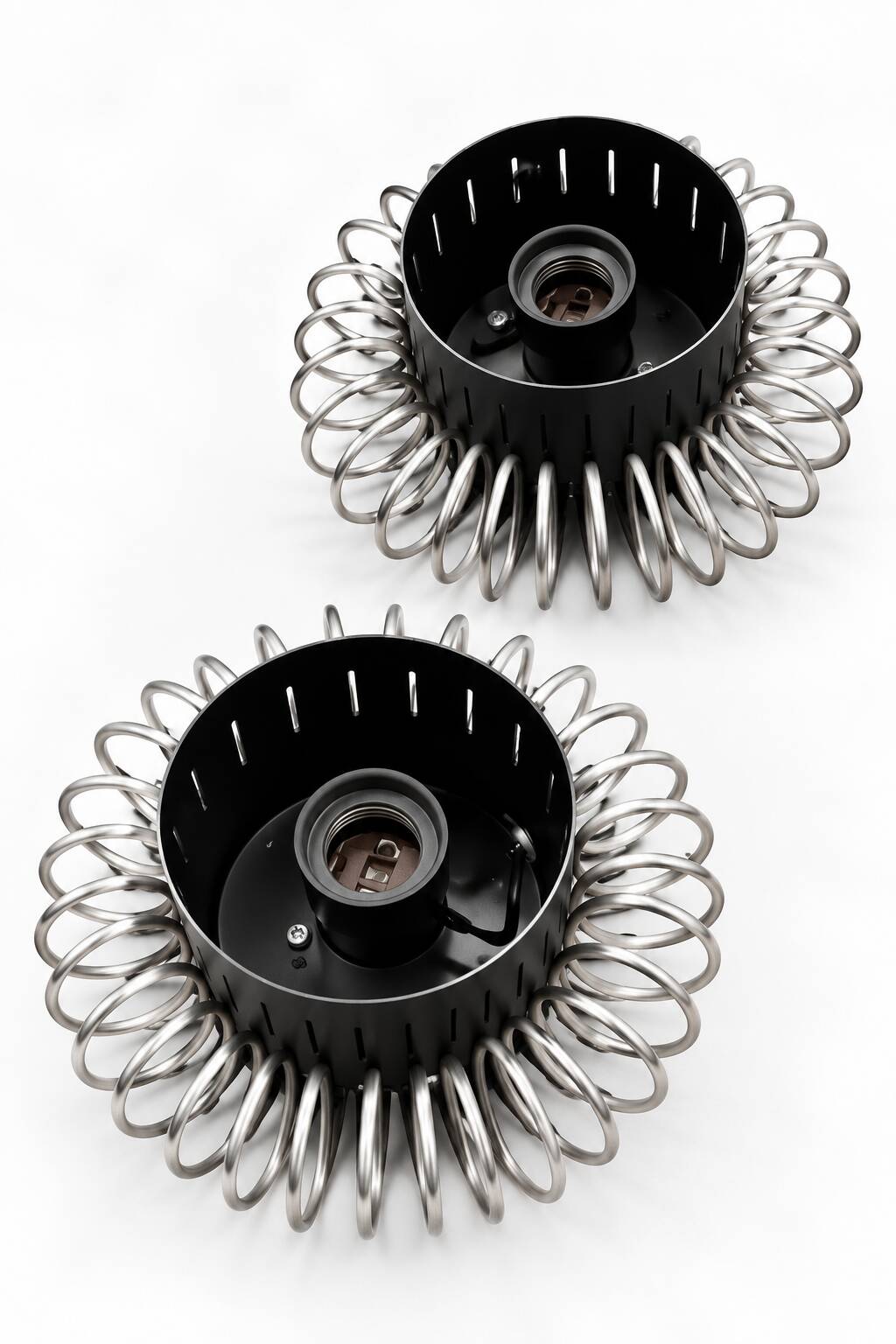 Pair of vintage lamps in black metal and chrome – 1970s