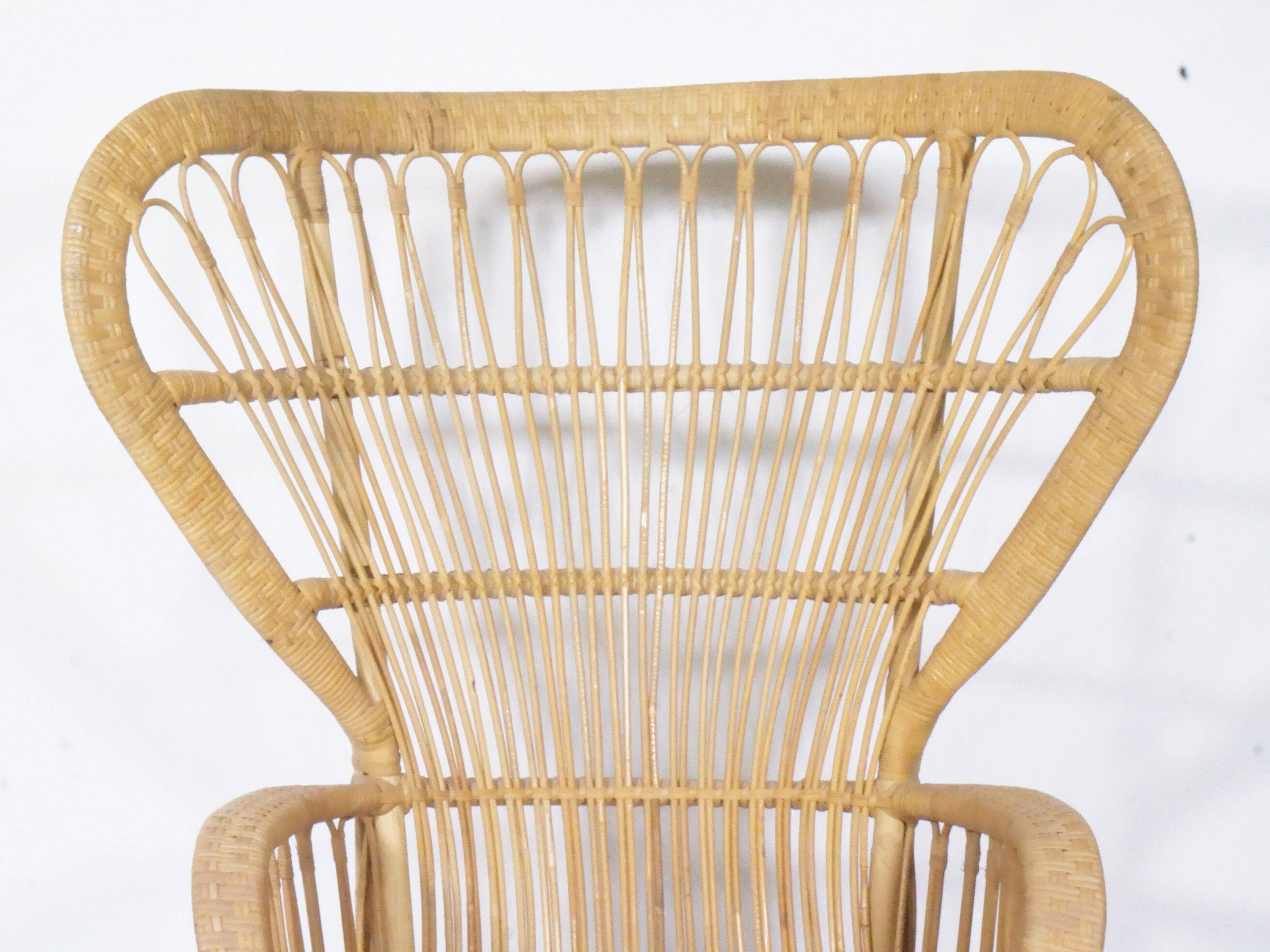 Fauteuil design en rotin des années 1970 « Peacock Throne » par Rohe Noordwolde