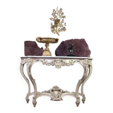 Console de style Louis XV patine beige, marbre de Carrare vers 1880