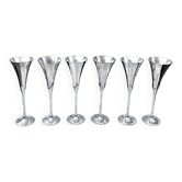 Set of six vintage chrome metal champagne flutes – 1970s