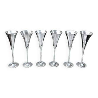 Set of six vintage chrome metal champagne flutes – 1970s