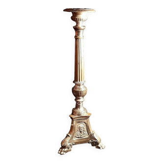 Pied de lampe, pique-cierge d'Eglise en bronze,argenté de  style Néo-gothique