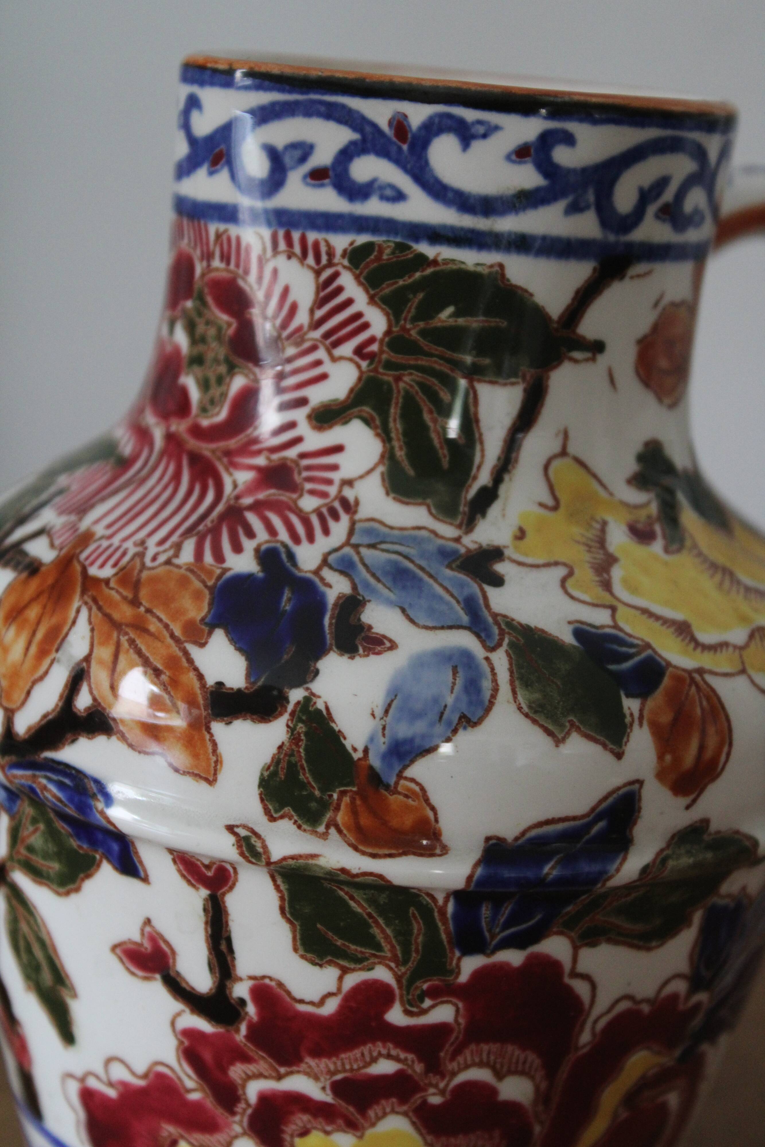 Gien earthenware peony pitcher