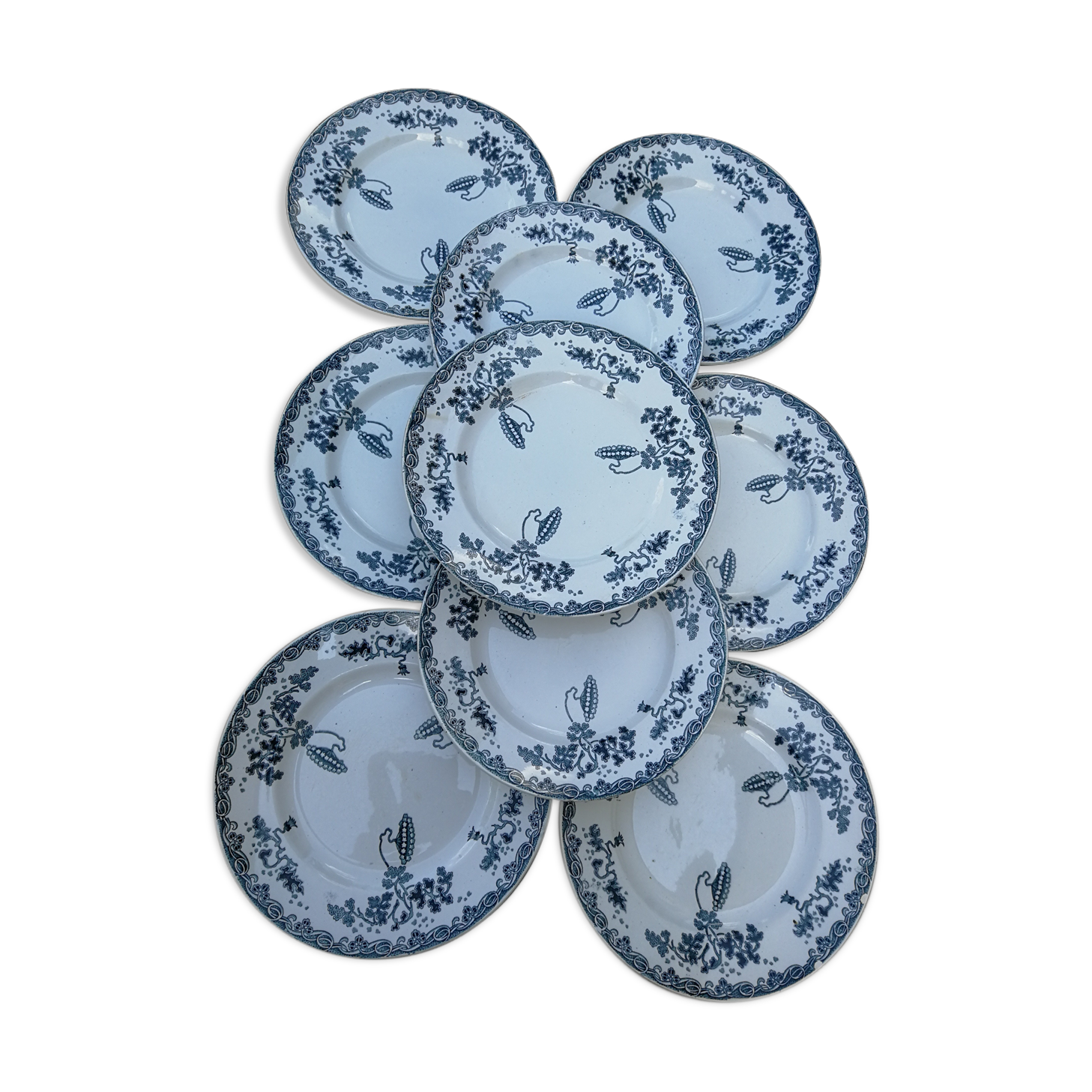 Set of 9 flat plates in iron earth St Amand and Hamage