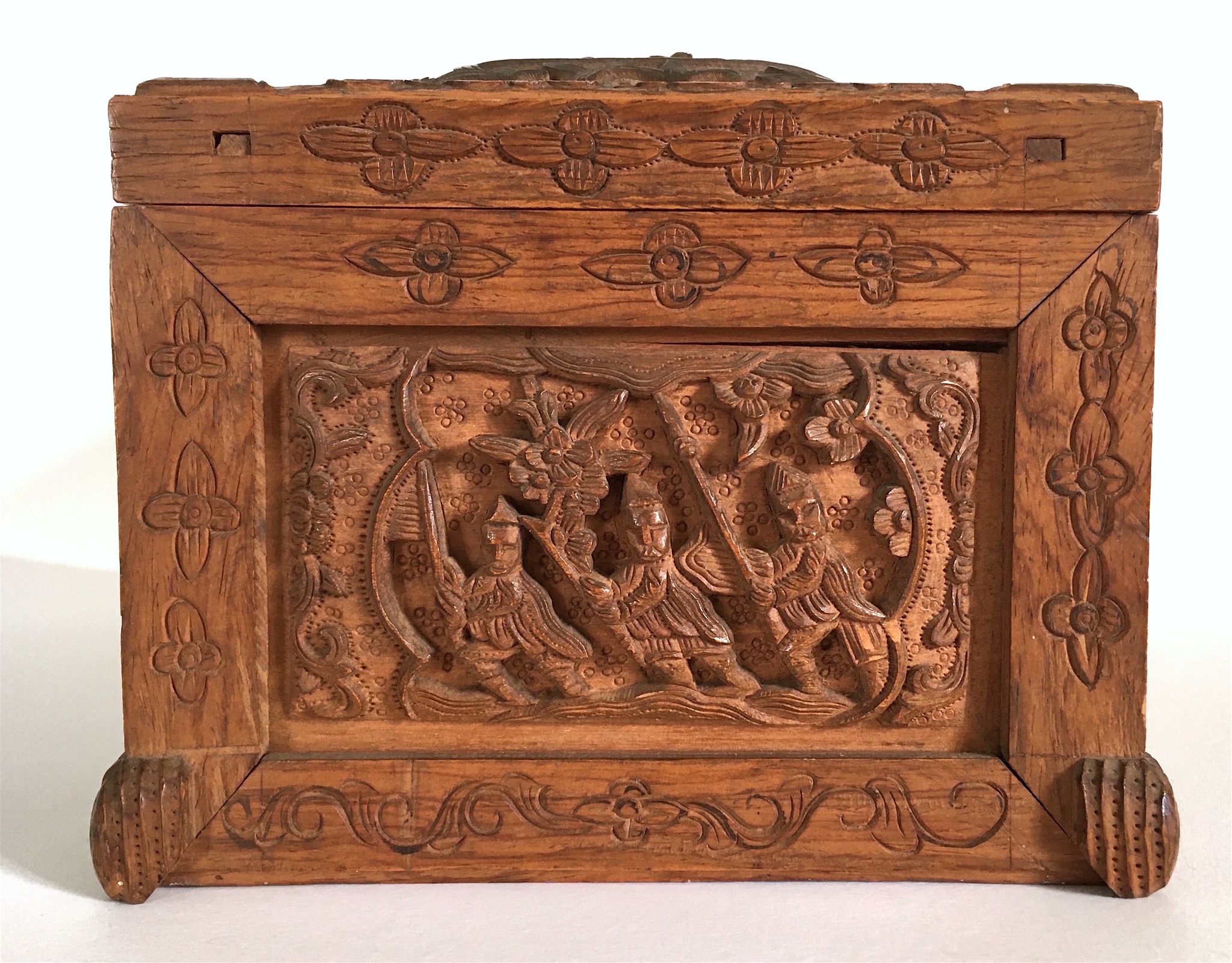 Carved wooden box Indochina late 19th early 20th popular art