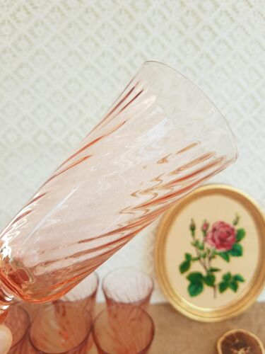 Lot de 7 coupes flutes à champagne rose rosaline vintage
